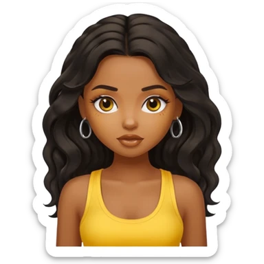 a pretty bratz dusky girl with long wavy black hair in a yellow tank top sticker
