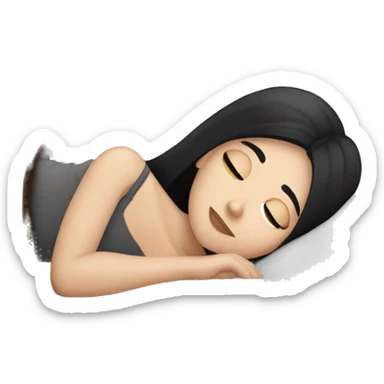 white girl with straight black hair laying down on a pillow sticker