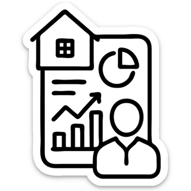 Ícono de real estate que refleje que trabajamos con una estrategia personalizada con visión de ROI y que nuestro método de trabajo nos permite ayudarte a tomar decisiones basadas en datos, rentabilidad y lifestyle. sticker