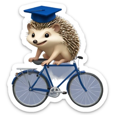 Hedgehog in dark blue hat and with book and bicycle,  sticker