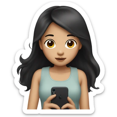 An asian girl with middle dark skin, with black hair and iPhone in her hand sticker