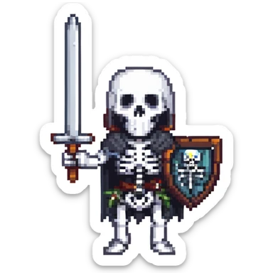 skeleton with a sword, black bones, obsidian sword sticker