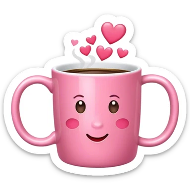 Pink coffee mug with hearts sticker