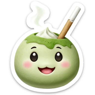 Matcha mochi cute face smoking joint sticker