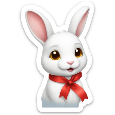 Cute white rabbit with red ribbon on ear sticker