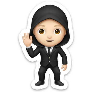 thief emoji wearing a black and white suit, sneaky expression sticker