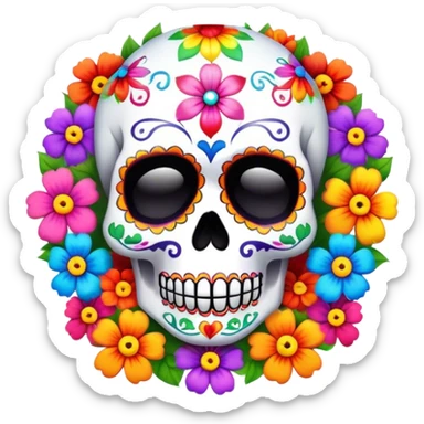 Beveled button with day off the dead sugar skull and rainbow colored flowers sticker