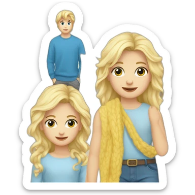 Een jongen met blonde haren blanke huis grijze trui en een blauwe broek sticker