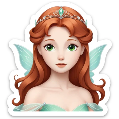 Cinematic Timeless Sleeping Beauty Portrait Emoji, rendered in a clean, vector style. Depict Aurora with delicate porcelain skin, elegantly arranged auburn hair, and a serene, graceful expression, dressed in her iconic gown. The design features bold, simplified shapes, a soft, enchanting glow, and a subtle glowing outline, capturing her timeless, fairy-tale beauty. sticker
