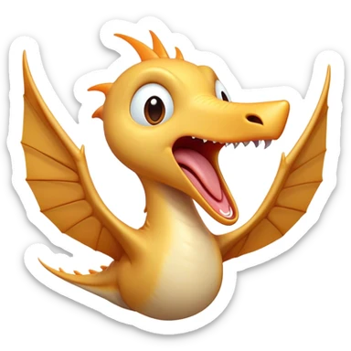 Cinematic Cute Yawning Pterodactyl Portrait Emoji, Head tilted slightly with a dramatic, wide-open yawn, showcasing a slender, gracefully curved body with softly drooping wings and sleepy, half-closed eyes, Simplified yet irresistibly cute features, highly detailed, glowing with a soft, cozy aerial glow, high shine, relaxed yet expressive, stylized with a dash of whimsical flight charm, soft glowing outline, capturing the essence of a drowsy yet affectionate Pterodactyl that appears ready to stretch and yawn its way out of the screen! sticker