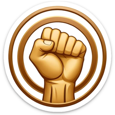 Round emblem symbolizing martial arts with a stylized fist at the center, representing the power and discipline of striking. The fist is bold and dynamic, surrounded by sharp motion lines to emphasize strength and speed.  sticker