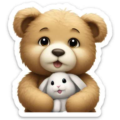 Teddy bear hugging bunny sticker