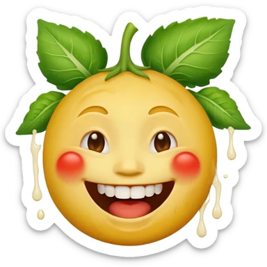 yellow face emoji laughing with vegetable leaf stuck on teeth stain sticker