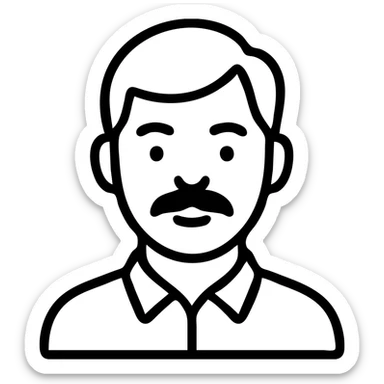 Asian man with black mustache and red hair, outlined icon style sticker