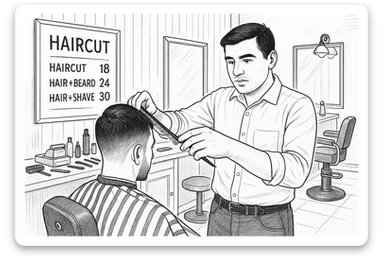 Draw me a sketch of the barbershop, but make sure there's a cash register there. sticker