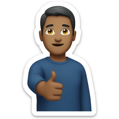 dark blue shirt, arm pointing across body sticker