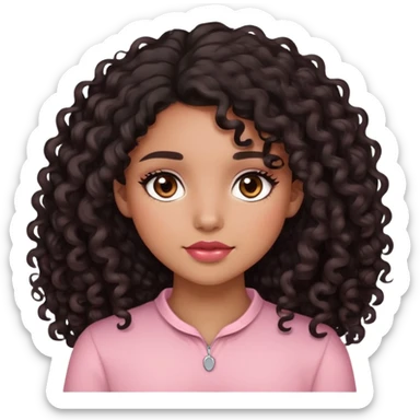 Light Brown girl, long black curly hair, beautiful dark brown brown eyes, light brown skin and LIGHT pink red blush sticker