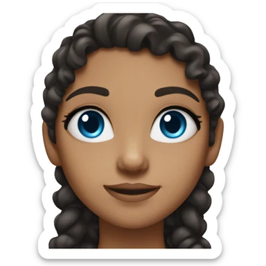 a dark brown curly hair girl with blu eyes long feline lashes   sticker