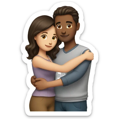 brunette man and woman hugs sticker