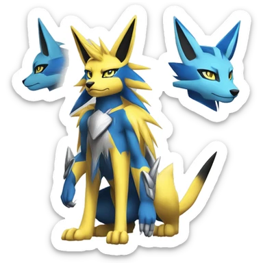 Yellow Anthro Edgy Cool Sonic-Zeraora-Anubis-Renamon-Jolteon-Pokémon-Fakémon with shiny blue markings Full Body Detailed High Quality  sticker
