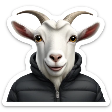 Goat in black puffy jacket driving hummer ev sticker