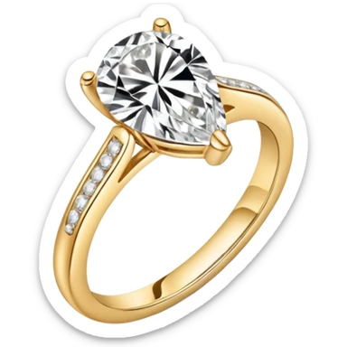 Pear cut engagement ring with small gold band with diamonds  sticker