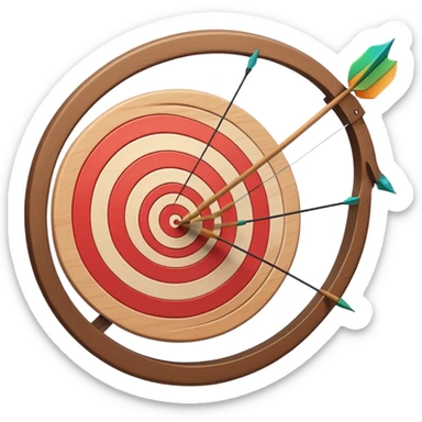 the recursive bow with an arrow drawn back, aimed at a target with concentric rings. The background suggests a calm, outdoor archery range, emphasizing the precision, focus, and skill required in archery as a competitive sport. sticker