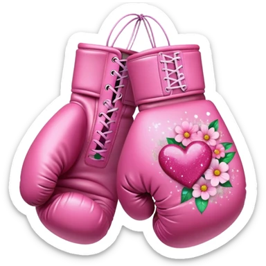 Pink boxing gloves with heart and flowers and glitter  sticker