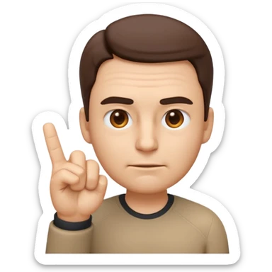 iOS-style 3D emoji: a person with slightly furrowed eyebrows, serious expression, head tilted forward, index finger raised and wagging, with motion lines around the finger to show movement sticker