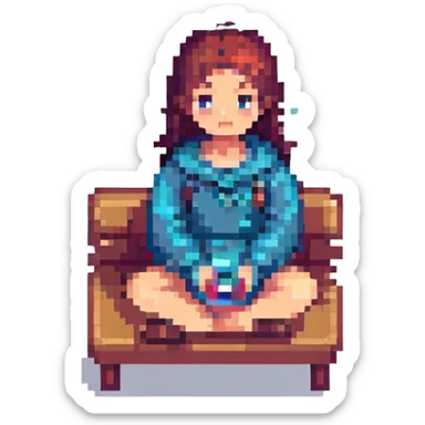 girl sitting on the marketplace, pixel art style sticker