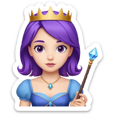 Princesses with Magic Wand in Purple Hair, blue dress sticker