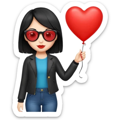black hair girl with sun glasses holding red heart balloon sticker