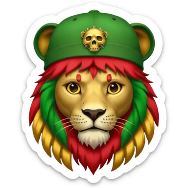 Create a power station with a rasta cap on with red gold green grafite of a lion and skulls with Fred the fossibot written on it sticker