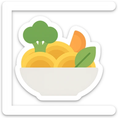 veggie pasta, minimal flat design, simple shapes, green and orange accents sticker