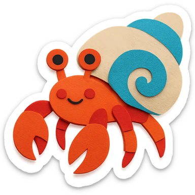 hermit crab with layered paper effect and bright colors in paper-craft style sticker