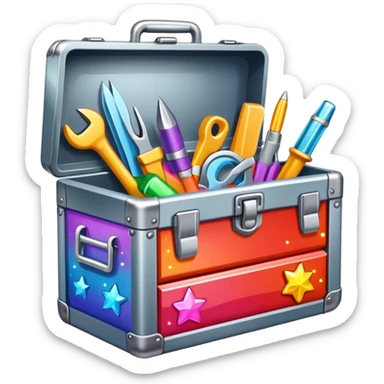 Toolbox with colorful stickers and sparkles sticker