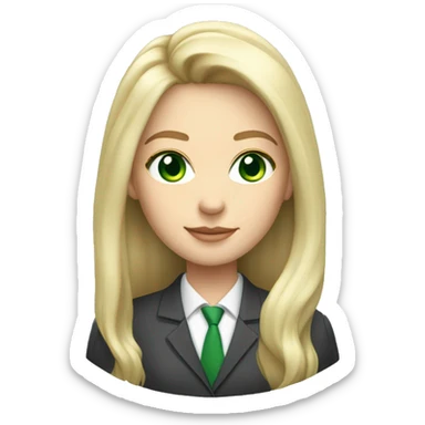 woman with white skin, long blond hair and green eyes in business suit sticker