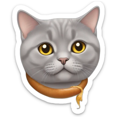 lilac british shorthair golden eyes eating a sausage sticker