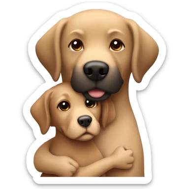 Brown Labrador hugging with a girl with black hair   sticker