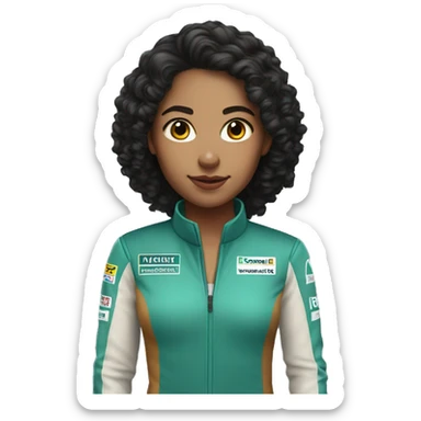 young woman formula 1 driver with black curly hair and light brown skin sticker