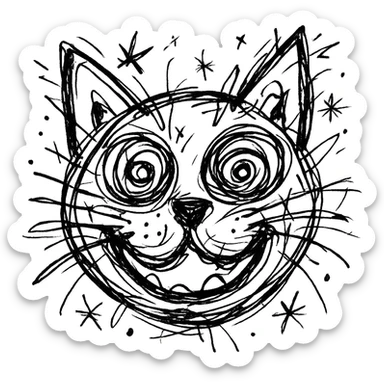chaotic outlined icon of a funny cat face sticker