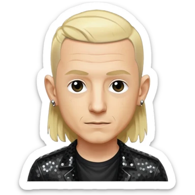 Chester Bennington with blonde hair, black sequin shirt sticker