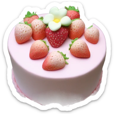 Light Pink strawberries and cream birthday cake with in bow sticker