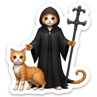 a cat standing over a defeated grim reaper, looking victorious sticker