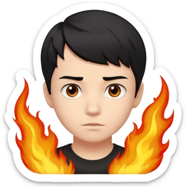 An Emoji of boy with short black hair, who can be described by three words: risk-taker, fire, realist sticker