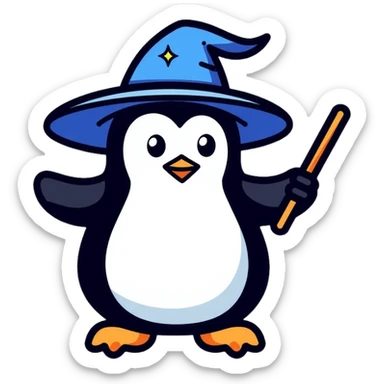 penguin wizard with magic wand and wizard hat sticker