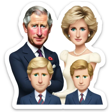 prince charles and princess diana and harry and william sticker