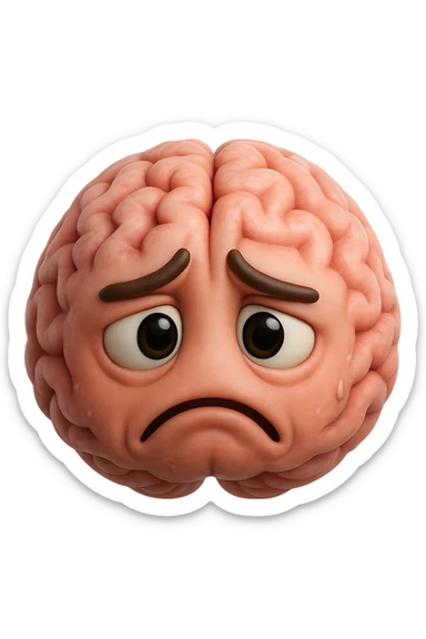 emoji stile iphone 3d di cervello triste e stressato, iperrealistica 4k sticker
