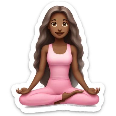  long hair and yoga beautiful girl in light pink pink pink clothes sitting on a yoga mat sticker
