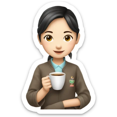 Create an animated emoji: a lovely Chinese little girl pushing a cup of hot coffee in and saying “thank you, my teacher!” The girl is just as high as the cup. sticker